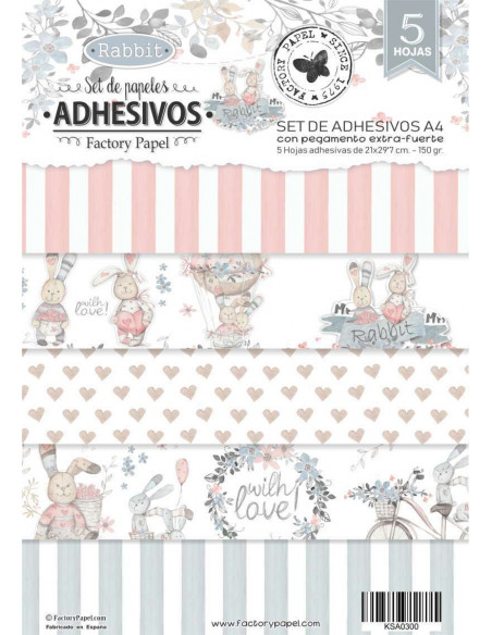 SET 5 PAPELES ADHESIVOS A4 21X29,7 CM. "MR & MRS RABBIT" KSA0300