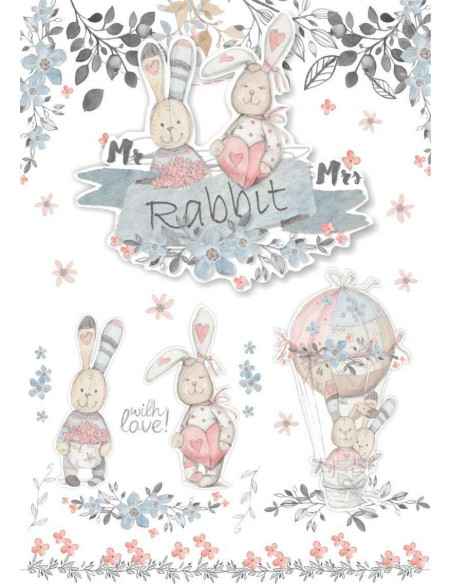SET 5 PAPELES ADHESIVOS A4 21X29,7 CM. "MR & MRS RABBIT" KSA0300