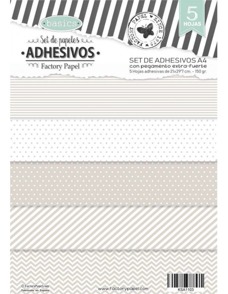 SET 5 PAPELES ADHESIVOS A4 21X29,7 CM. "BEIGE SOFT" KSA1103