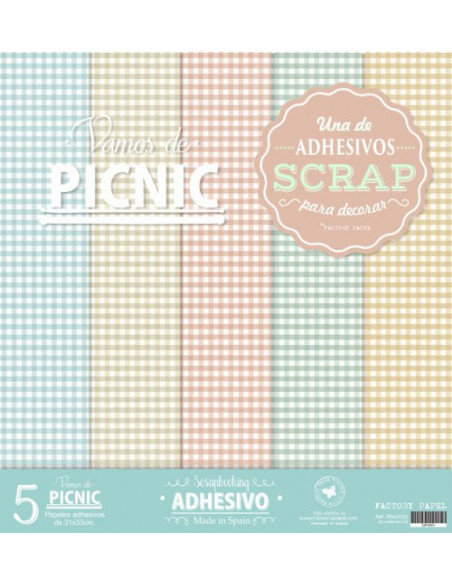 SET 5 PAPELES ADHESIVOS 30,5 X 30,5 CM. SCRAPBOOKING "PICNIC" PSAX0001