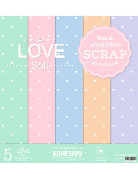 SET 5 PAPELES ADHESIVOS 30,5 X 30,5 CM. SCRAPBOOKING "LOVE SOFT" PSAX0004