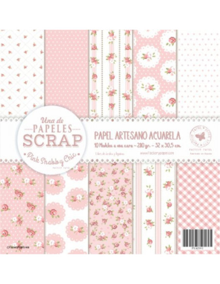 Set 10 Papel Scrapbooking Artesano Premium SHABBY PINK 30,5X30,5CM. A 280 GR.  PSAC081